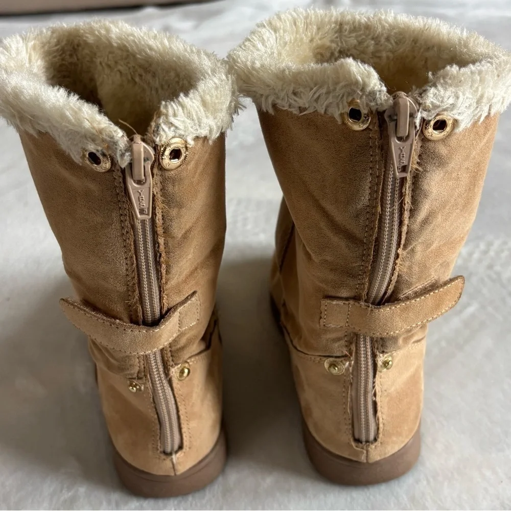 Cat & Jack Boots Youth Faux Fur Tan Winter Fold Over Convertible Zipper Size 1